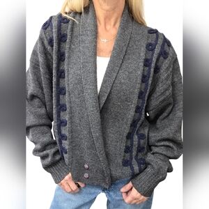 Vintage 80s The Villager 100% Wool Cardigan 1X Oversized Shawl Collar
